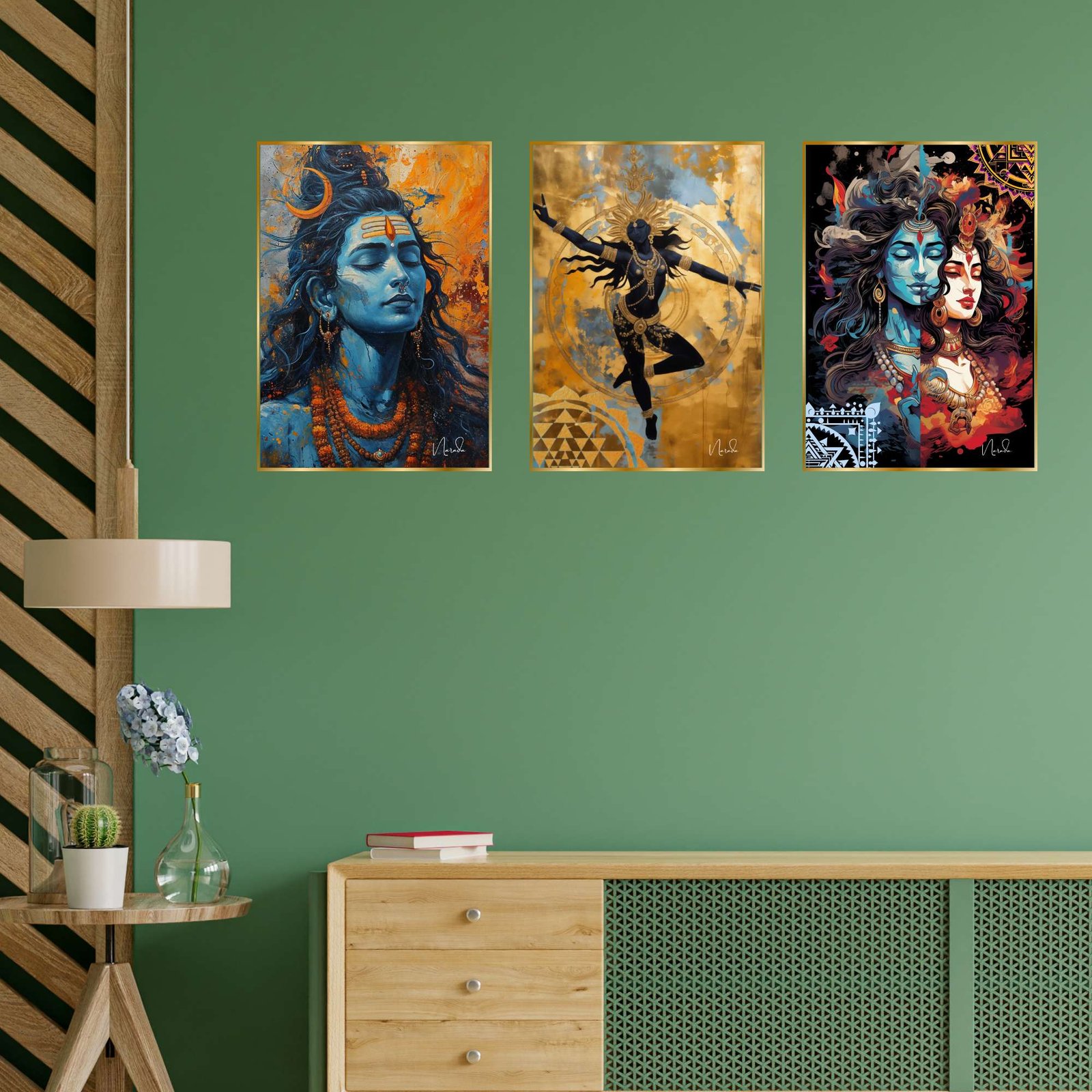 Set of Three Wall Paintings for Wall Dacoration Golden Framed Wall Paintings for Living Room & Bedroom Wall Art for Home Decoration & Office Wall Décor (24x18 inch CH-GD3-2) - Image 2