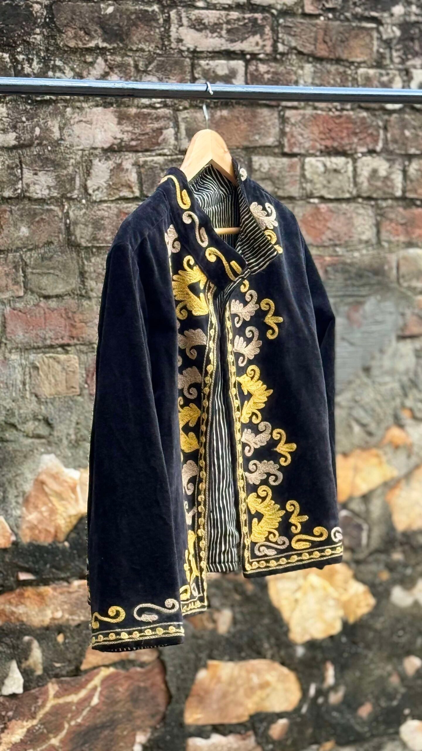 Womens Black Velvet Embroidered Jacket with Floral Design - Image 5